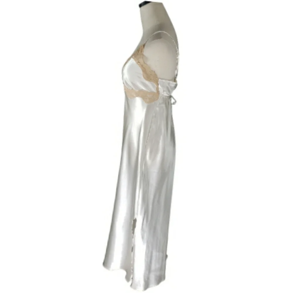 Satin White 2 Piece Peignoir Set M/L Robe Gown Lace Bridal Honeymoon Cocquette - Picture 7 of 14